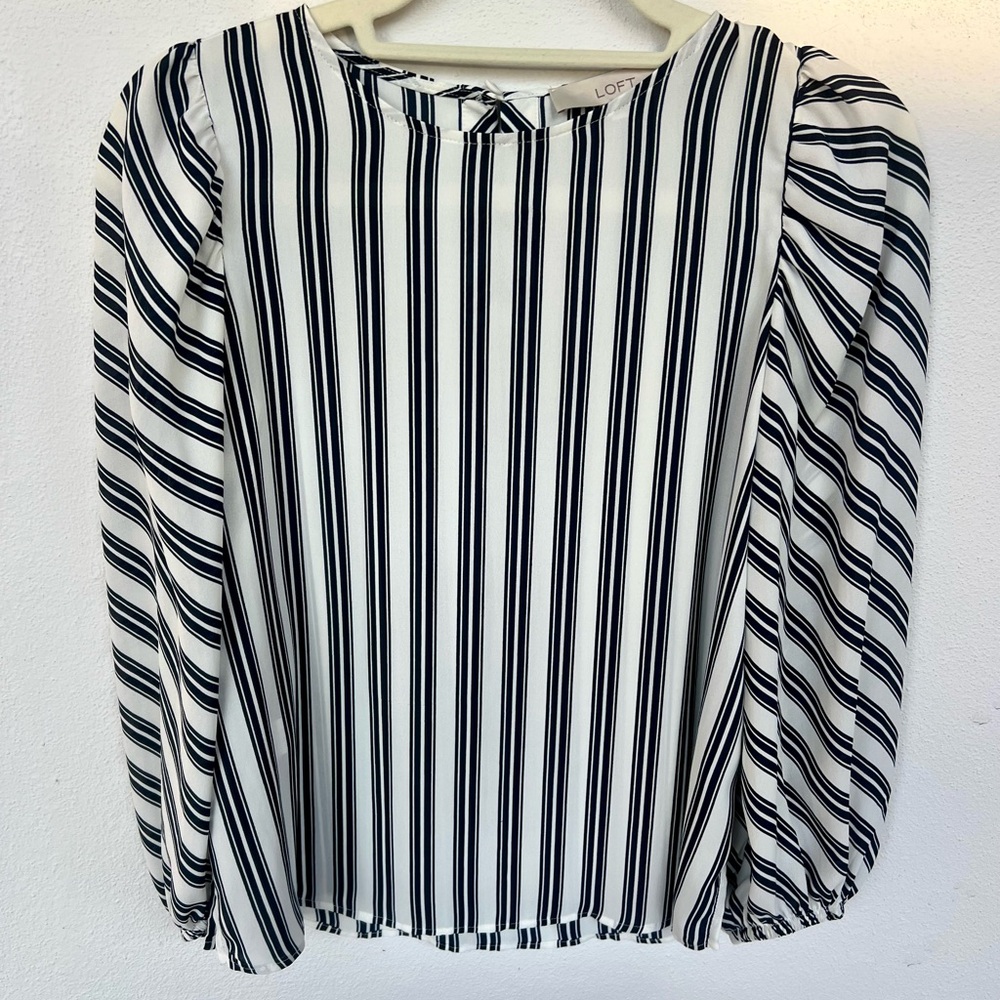LOFT Navy and White Striped Women's Top
